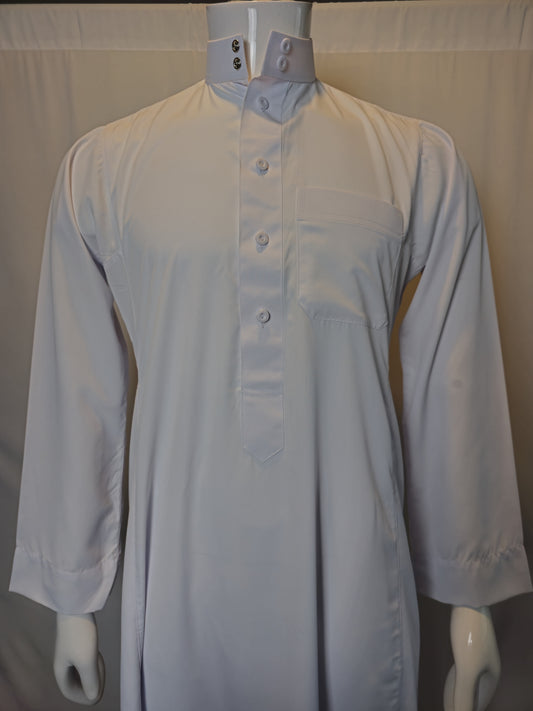 White Saudi Collar Thobe - Men's